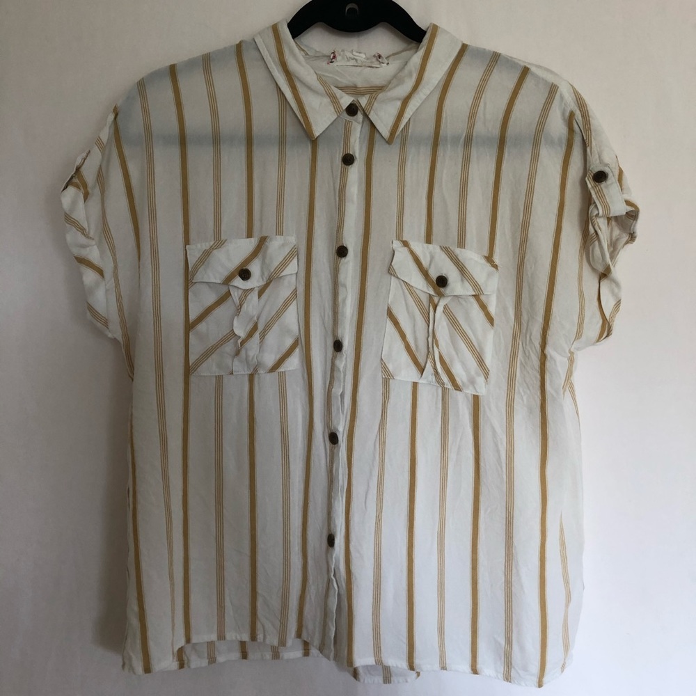 Pink Rose Striped Short Sleeve Button Up